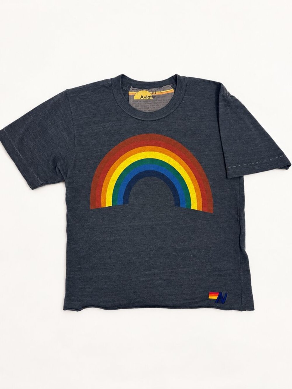 Aviator Nation Kids Rainbow Crew Tee XS Heather Grey